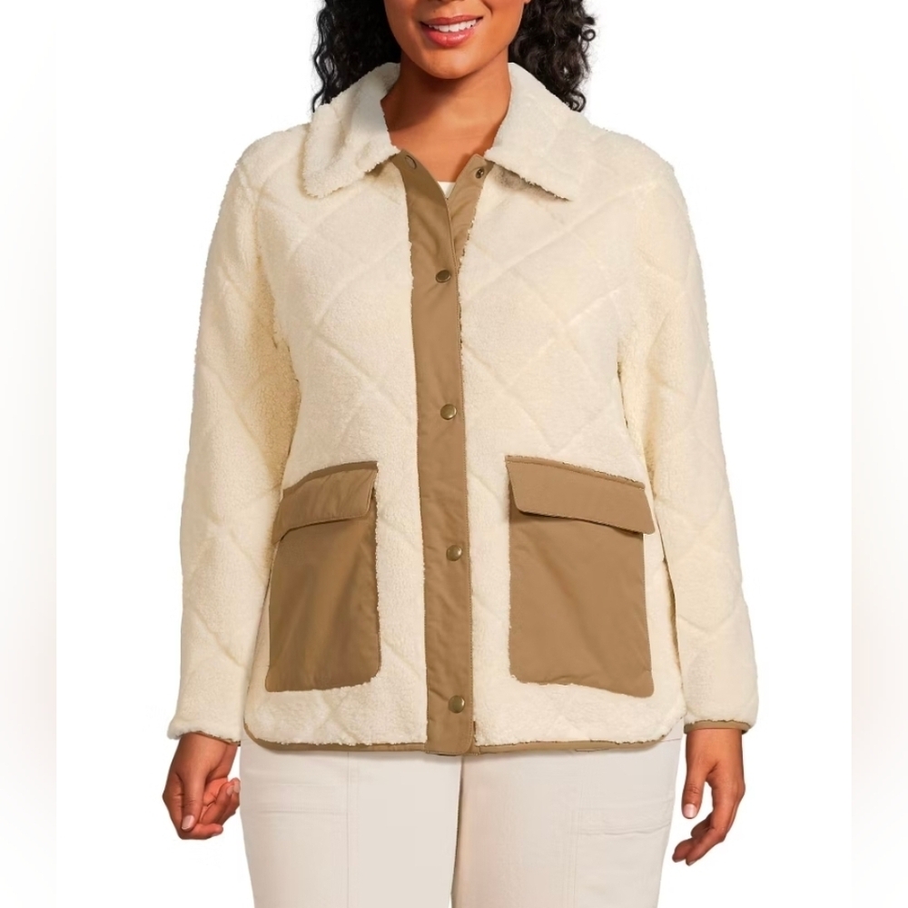 Lands' End Fleece High Pile Quilted Jacket Womens XL 18